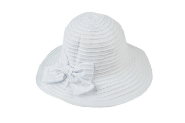 Women's straw hat on a white isolated Women's beach hat, colorful hat. 