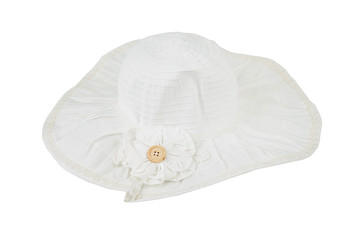 Women's straw hat on a white isolated Women's beach hat, colorful hat. 