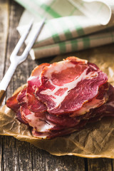 Dried pork meat slices.