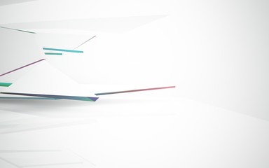 Naklejka premium Abstract white interior with colored gradient glossy lines. 3D illustration and rendering