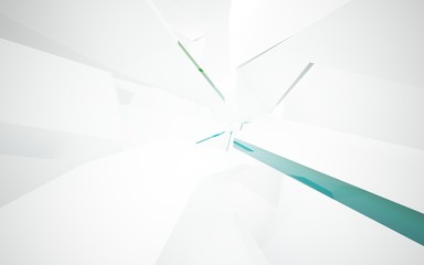 Abstract white interior with colored gradient glossy lines. 3D illustration and rendering