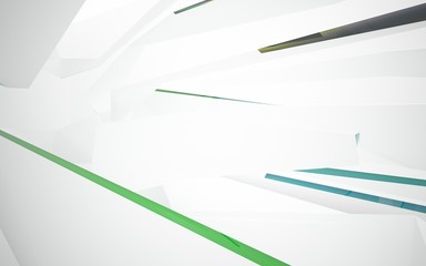 Naklejka premium Abstract white interior with colored gradient glossy lines. 3D illustration and rendering
