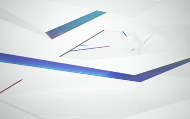 Abstract white interior with colored gradient glossy lines. 3D illustration and rendering