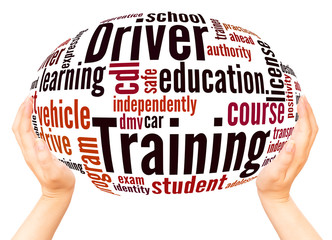Driver Training word cloud hand sphere concept