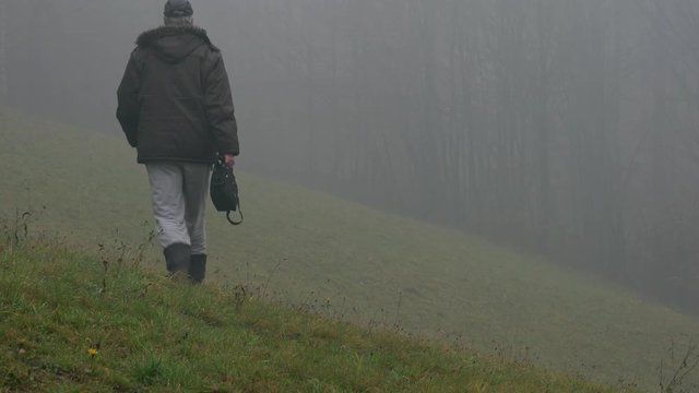 Man goes into dense fog - (4K)