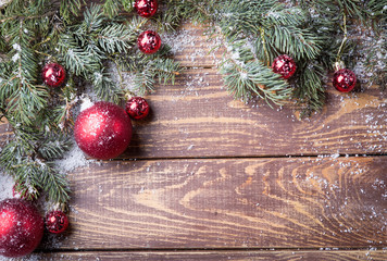 Christmas background on a wooden