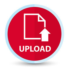 Upload (document icon) flat prime red round button