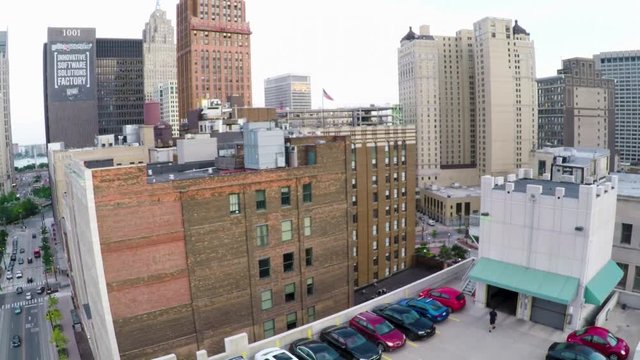 Aerial view of Downtown Detroit. Urban landscapes. Drone view of city