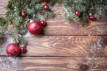 Christmas background on a wooden