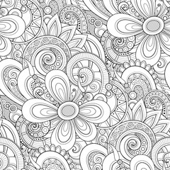 Monochrome Seamless Pattern with Floral Motifs