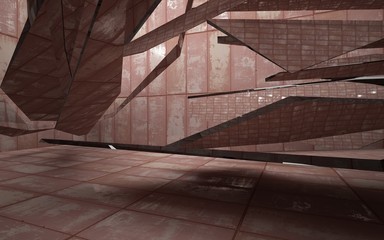 mpty abstract room interior of sheets rusted metal. Architectural background. 3D illustration and rendering