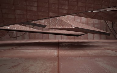 mpty abstract room interior of sheets rusted metal. Architectural background. 3D illustration and rendering