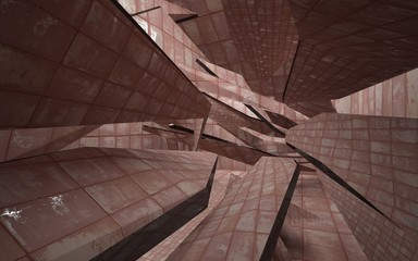 Obraz premium mpty abstract room interior of sheets rusted metal. Architectural background. 3D illustration and rendering