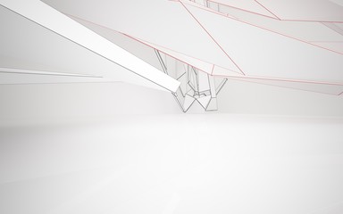 Abstract white interior highlights future. Polygon drawing. Architectural background. 3D illustration and rendering