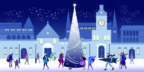 Festive evening on the downtown square on the new year's eve