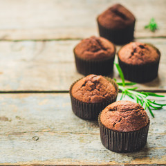 muffins chocolate (cupcakes) chocolate dessert. top view.