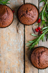 muffins chocolate (cupcakes) chocolate dessert. top view.