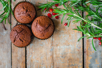 Obraz na płótnie Canvas muffins chocolate (cupcakes) chocolate dessert. top view.