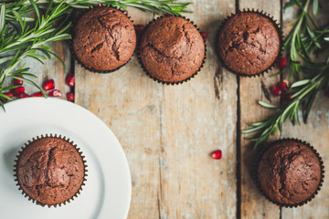 Obraz na płótnie Canvas muffins chocolate (cupcakes) chocolate dessert. top view.