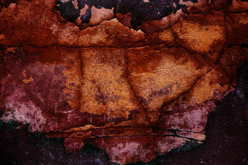 Empty old art texture of plaster brick wall. Painted bad scratched surface in fissures of painted...