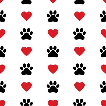 Dog Paw Cat Paw heart love puppy foot print kitten valentine vector Seamless Pattern
