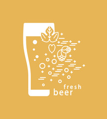Beer glass and hops. Bar logo, pub icon, brewery symbol. Vector linear sign.