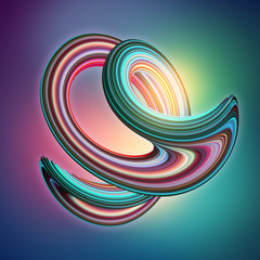 3d render, abstract background, modern curved shape, deformation, loop, pink mint green lines, glowing neon light, ultraviolet spectrum, candy colors, glitch effect, isolated distorted object
