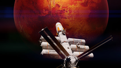spaceship arrives in Mars orbit, mission to the red planet