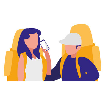 recommend clip art: couple with climbing bag and smartphone