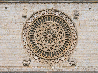 Rose window from the Basilica of Saint Francis in Assisi, Umbria, central Italy.