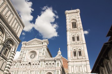 Basilica di Santa Maria del Fiore with Giotto campanile tower bell and Baptistery of San Giovanni....