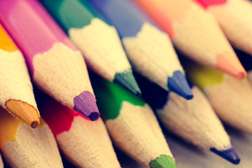 Obraz premium Color pencils close up. The concept of drawing tools.
