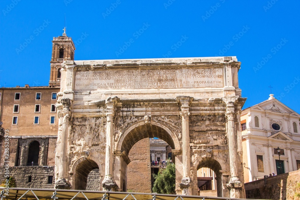 Sticker Arch of Emperor Septimius Severus in the Roman Forum, Architecture and landmarks of Rome. Roman forum, details. Italy.