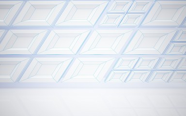 Abstract white interior highlights future. Polygon drawing. Architectural background. 3D illustration and rendering