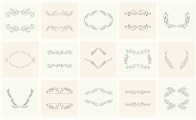 Set of floral frames and wreaths with plant.