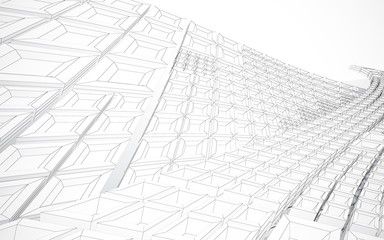 Abstract white interior highlights future. Polygon drawing. Architectural background. 3D illustration and rendering