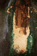 Empty old art texture of plaster brick wall. Painted bad scratched surface in fissures of painted...