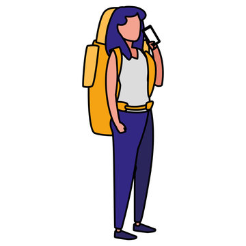 recommend clip art: young woman with climbing bag and smartphone