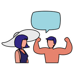 young couple talking characters