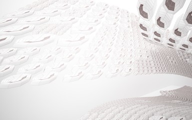 Abstract white interior highlights future with glossy lines. Polygon colored drawing. Architectural background. 3D illustration and rendering