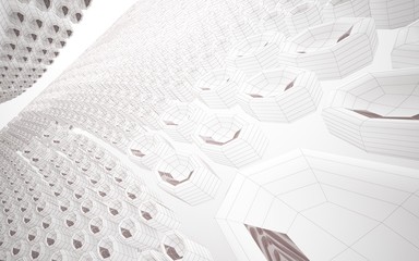 Abstract white interior highlights future with glossy lines. Polygon colored drawing. Architectural background. 3D illustration and rendering