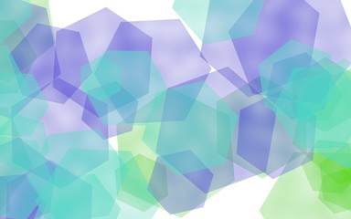Obraz premium Multicolored translucent hexagons on white background. Green tones. 3D illustration