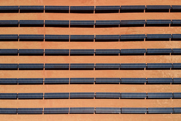 Aerial view of solar power plant located in Arizona, United States. Solar panels field (solar cell) from above. Alternative energy, ecology power conservation concept. Drone Shot, Solar station