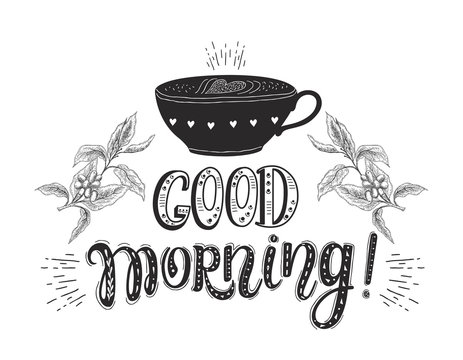 Fototapeta Banner with Coffee quotes . Vector hand-drawn lettering .