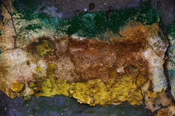 Empty old art texture of plaster brick wall. Painted bad scratched surface in fissures of painted stucco of stone brick wall with petal texture. rubbed facade of building with damaged plaster