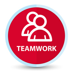 Teamwork (group icon) flat prime red round button