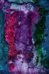Empty old art texture of plaster brick wall. Painted bad scratched surface in fissures of painted...