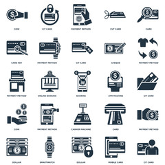 Elements Such As Cit card, Payment method, Dollar, Card, method icon vector illustration on white background. Universal 25 icons set.
