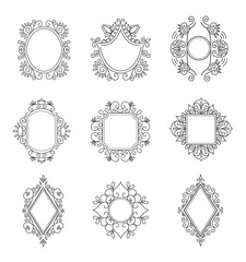 Set of Line Monograms. Vintage Floral Frames