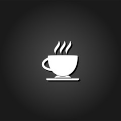 Cofee cup icon flat. Simple White pictogram on black background with shadow. Vector illustration symbol